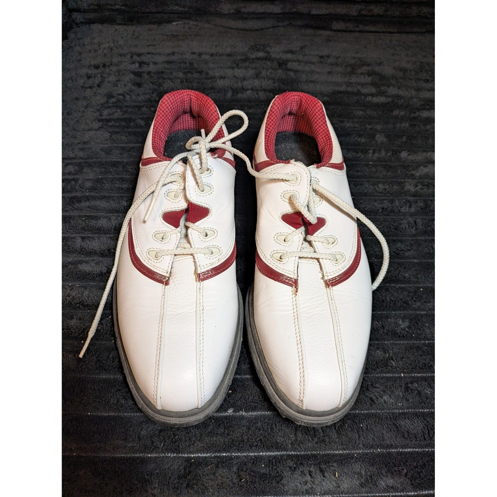 FootJoy Golf Shoes White Burgundy Red Saddle Lace Up Softspikes Mens